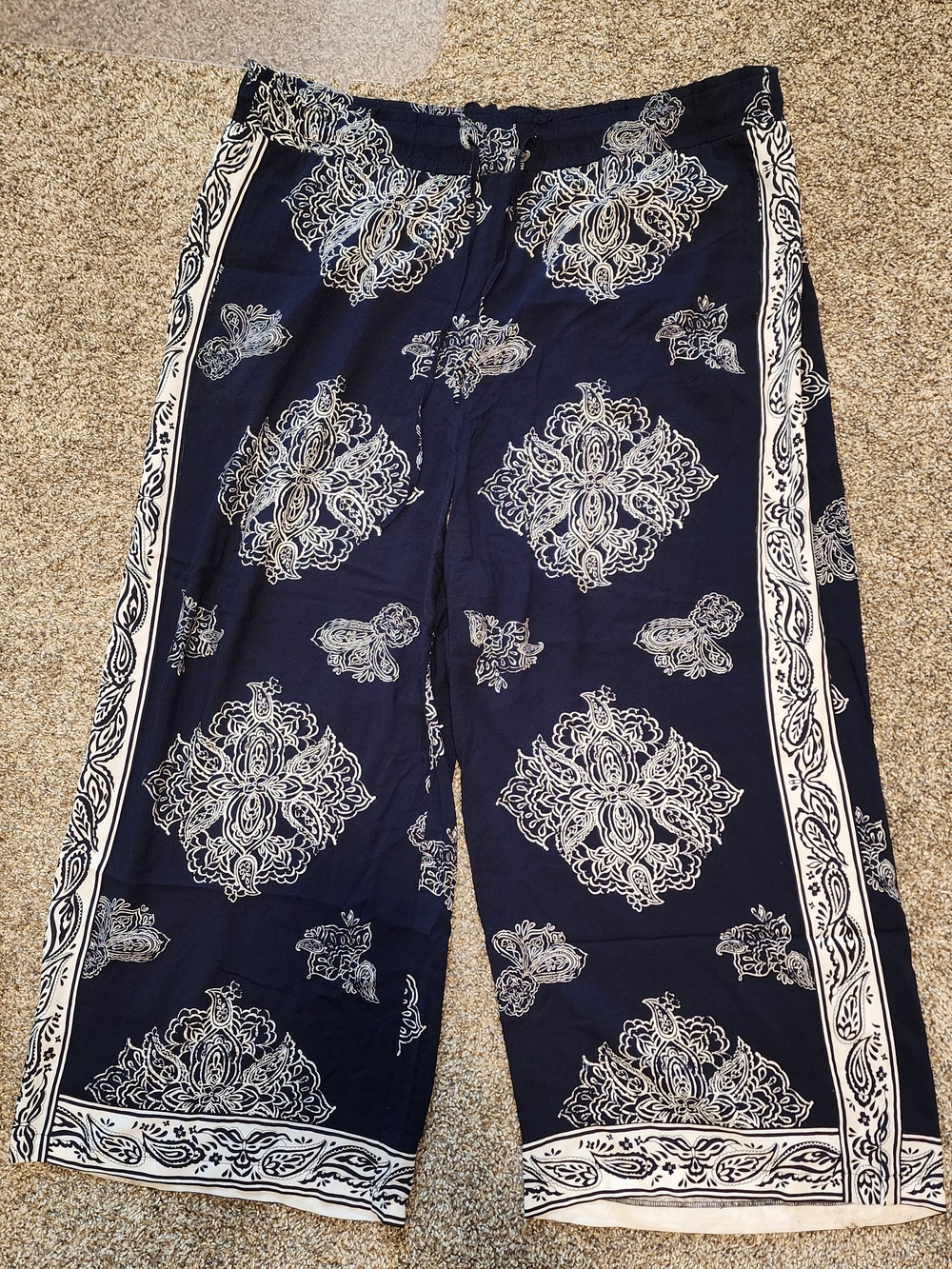 Lane Bryant Navy Blue Wide-Leg Printed Lounge Pants